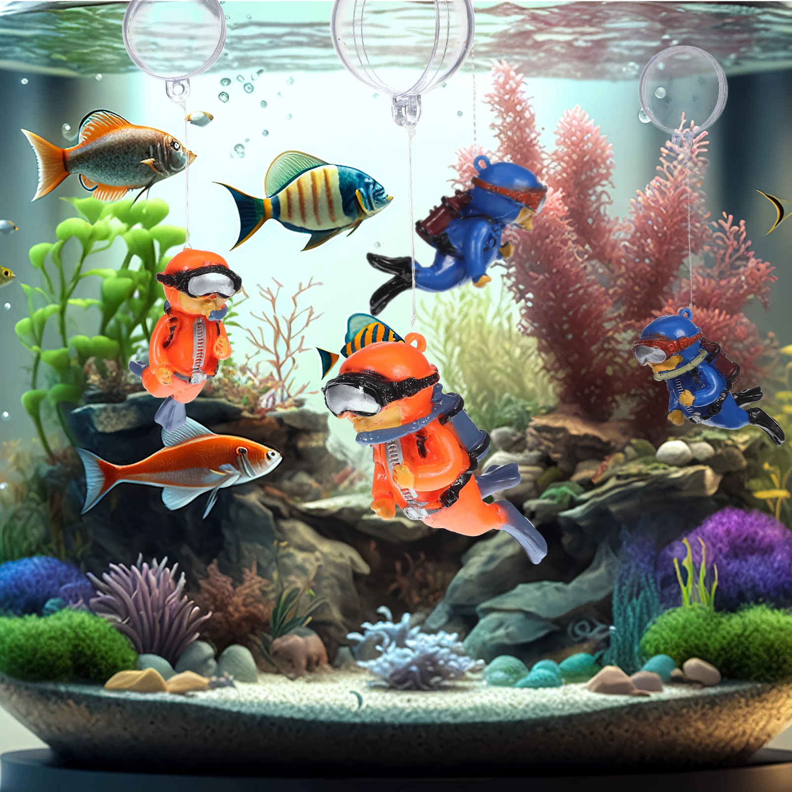 

4pcs Floating Divers Figurines Underwater Diver Models Fish Tank Decorations Small Aquarium Ornaments For Pets Durable Safe