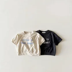 Infant Spring Summer Dots Short Sleeves T-shirt Newborn Boy Letter Print Sport Casual Tops Girl Baby Cotton Simple Loose Tees