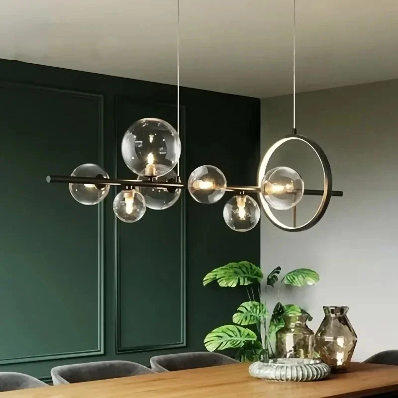 

Rings Led Pendant Lamps Glass Balls For Table Dining Room Kitchen Island Chandelier Home Light Suspension Luster Fixture