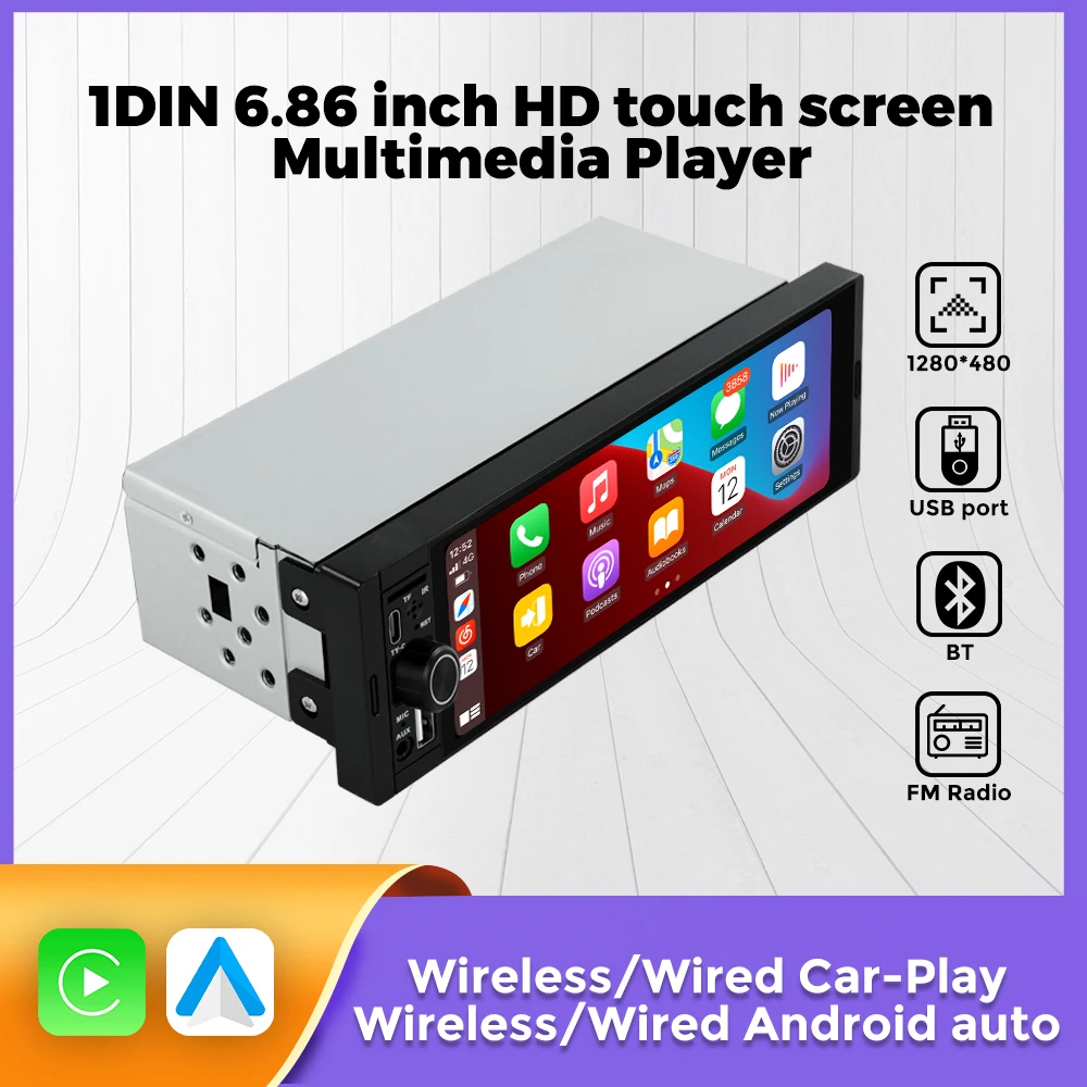 2025 New OD8 Carplay Android Auto 1 Din 6.86” MP5 Car Intelligent Systems Universal Car Multimedia HD Player USB BT FM Receiver