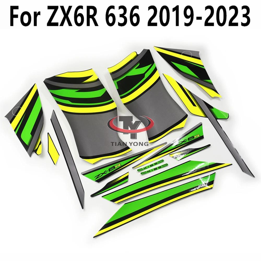 

Motorcycle Stickers Yellow green gray gradient For ZX6R 2019-2023 Bodywork Decal Silkscreen Applique Kit