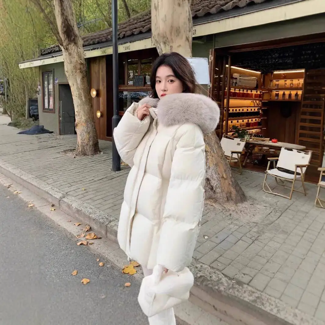 Engrossado com capuz para baixo jaqueta feminina moda meados de comprimento casaco pena de pato branco novo 2026 na moda tamanho pequeno