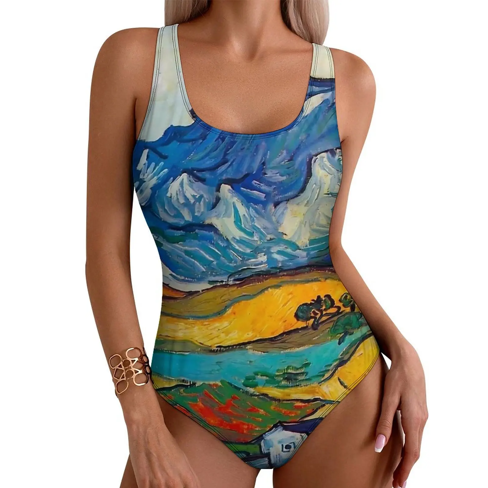 

Купальник Ван Гога, горный пейзаж, цельный купальник, новинка, монокини с эффектом пуш-ап, сексуальный праздничный бассейн, боди «сделай сам» на заказ