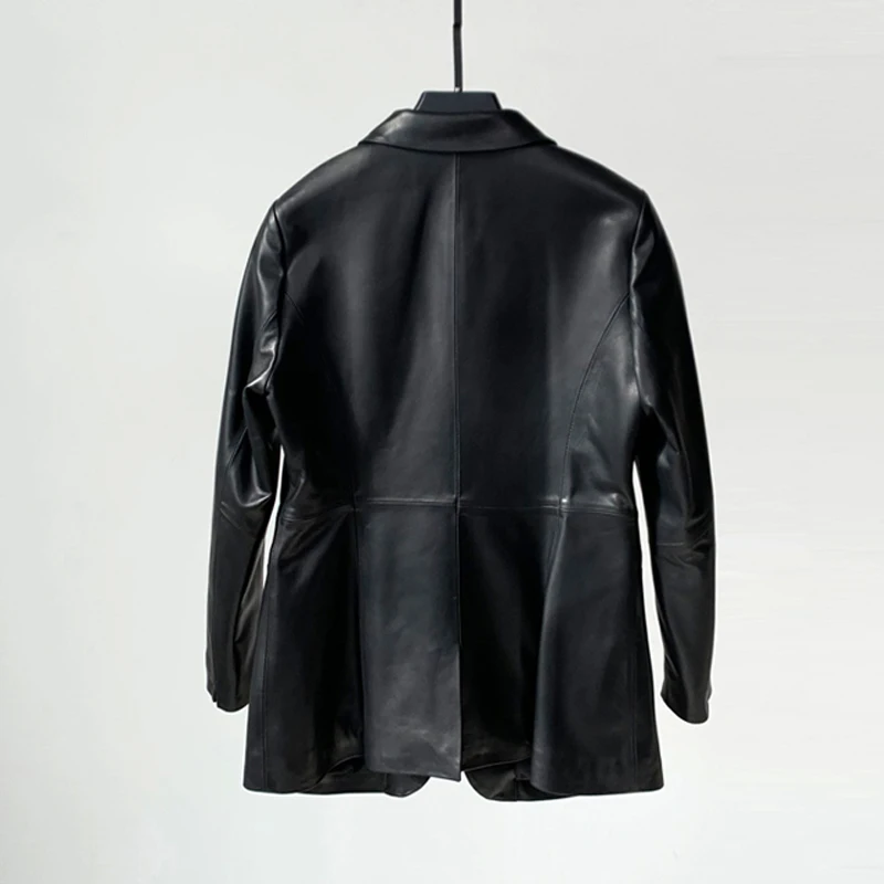 Retro น้ํามันขี้ผึ้งหนังผู้หญิงหนังแกะจริงเสื้อแจ็คเก็ต Blazer 2025 ใหม่แฟชั่นปุ่มสุภาพสตรีคุณภาพสูง Lambskin เสื้อสูท
