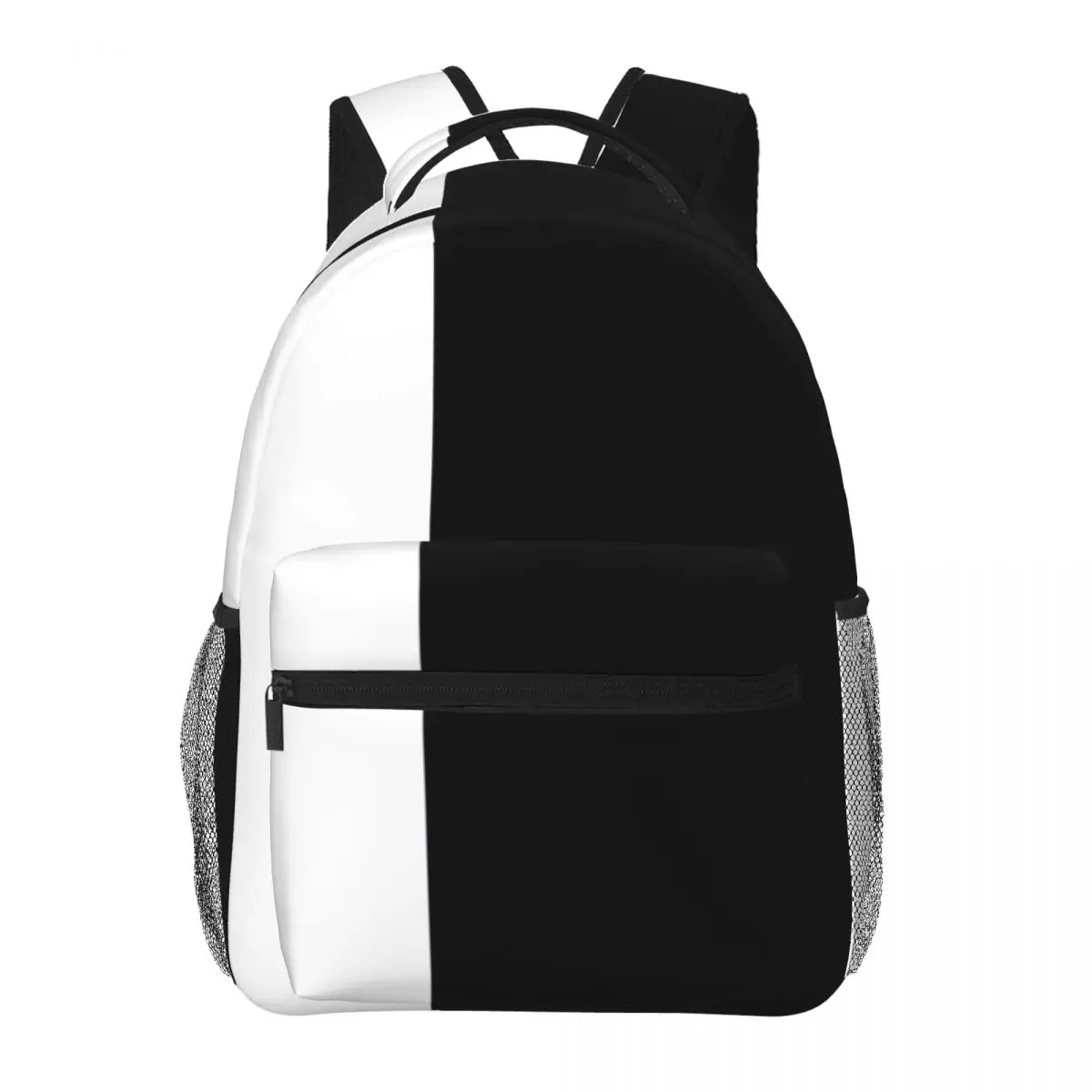 

Backpack - Half White And Black Backpack Student Schoolbag for Men Women Laptop Canvas Bags 16in