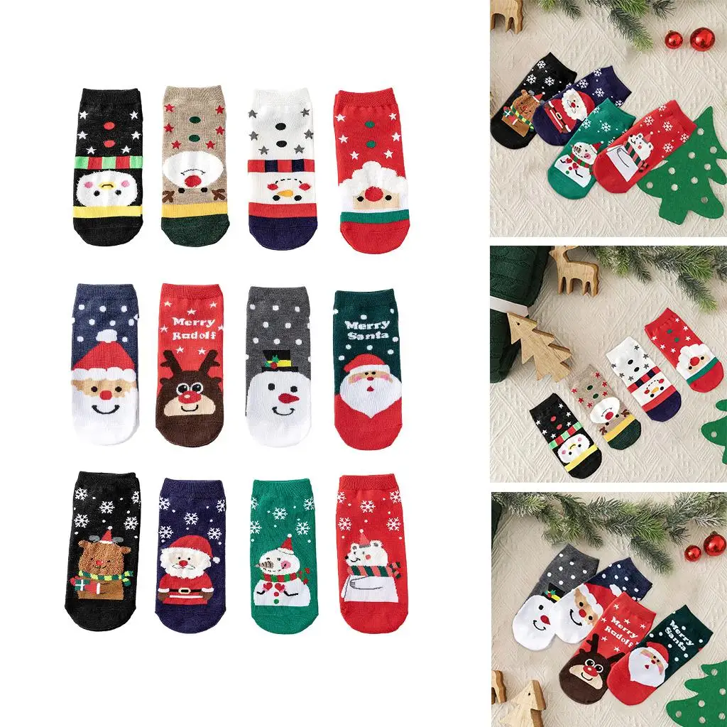 

4Pair Chrismas Ankle Socks Stocking Casual Festival Short Sock Low Crew Socks for Adults
