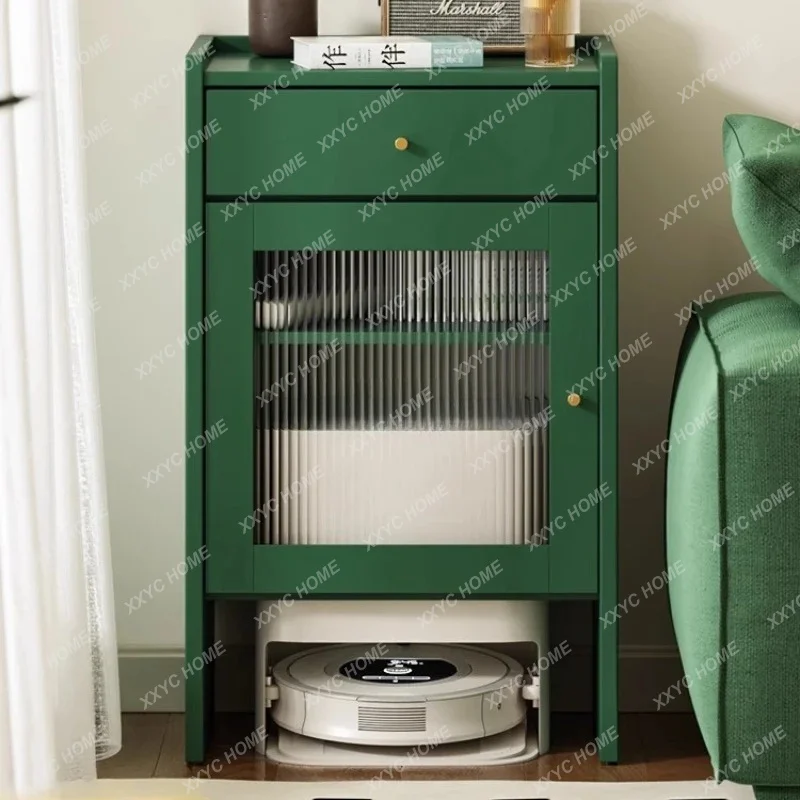 

Sweeping robot cabinet solid wood movable living room side shelf