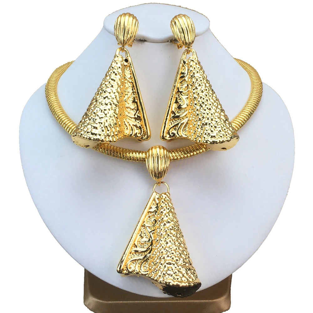 Dubai Jewelry Set Irregular Design Hoop Earrings and Pendant 2PCS Set for Weddings Bridal Necklace Earrings Accessory FHK16675