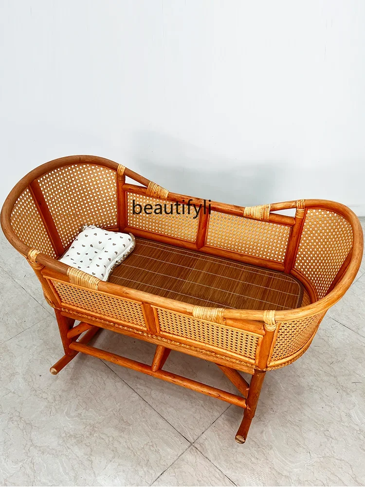 Cradle Bamboo rattan cradle Sleeping basket Solid wood bed Baby coaxing artifact Vintage sleeping basket nest