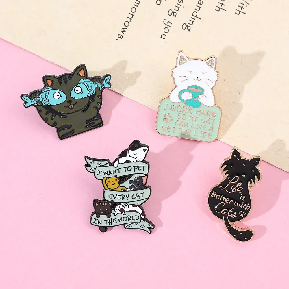 Niedliche Cartoon-Katze, schwarze und weiße Katze, Brosche, kreative Persönlichkeit, lustig, trendig, Kätzchen, Metalllegierung, Tropfabzeichen, Tasche, Kleidung, Anstecknadel – Detail 19