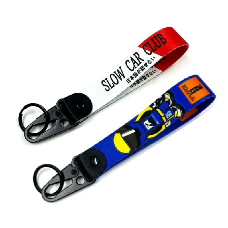 

Latest style car keychain, keyring, nylon heat transfer belt, motorcycle key pendant