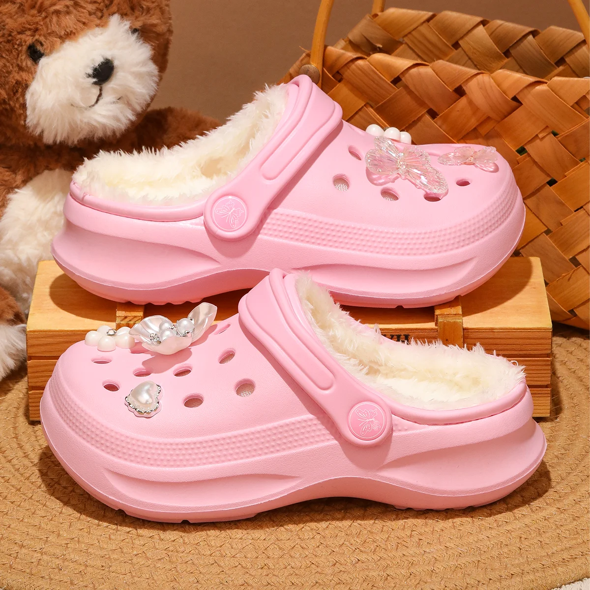Kinder-Clogs und -Mules mit Fellfutter, leichte Garten-Schuhe mit Baumwollfutter, warme Hausschuhe für Jungen, Mädchen und Kleinkinder, 168. – Detail 12