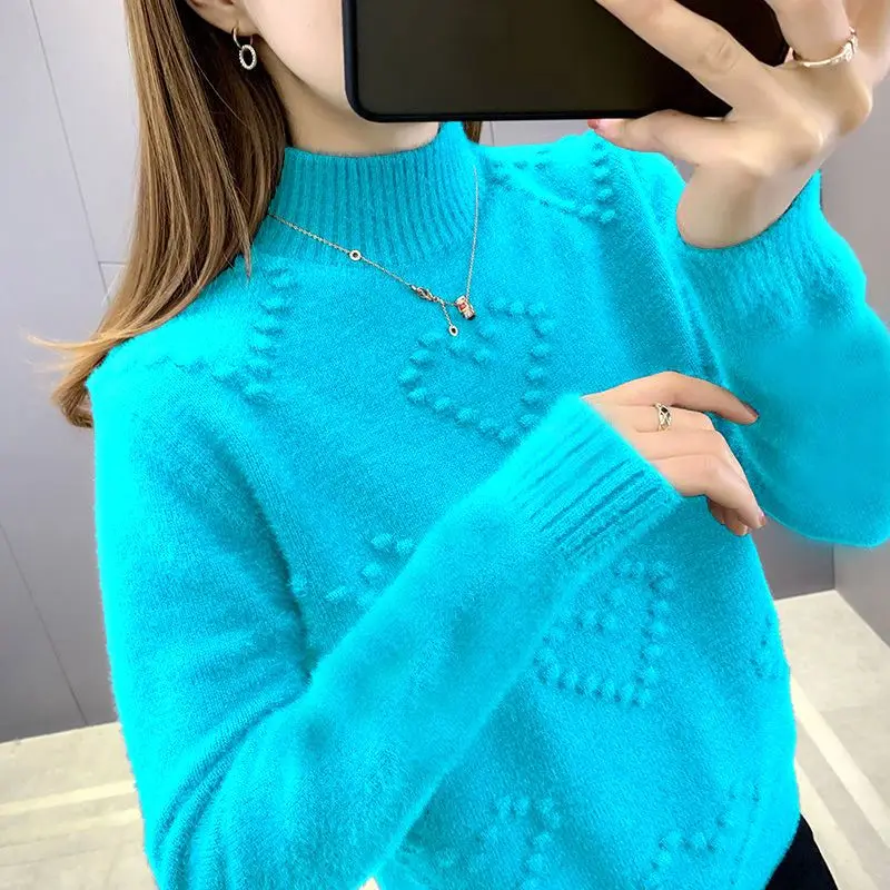 

Autumn Winter Solid Round Neck Pullover Sweater for Women Loose Fashion Casual Knitwear Female Clothing Basic Tops 2024 New YL81