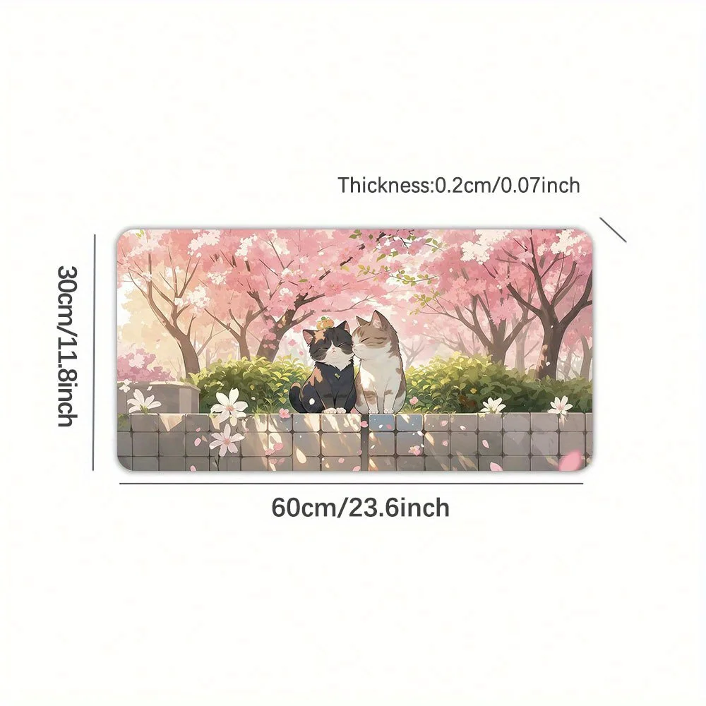 Simpatici gatti anime in fiore di ciliegio Tappetino per mouse design da giardino, tappetini da tavolo Tappetini per mouse per tastiera da gioco antiscivolo in gomma XL Tappetino lungo