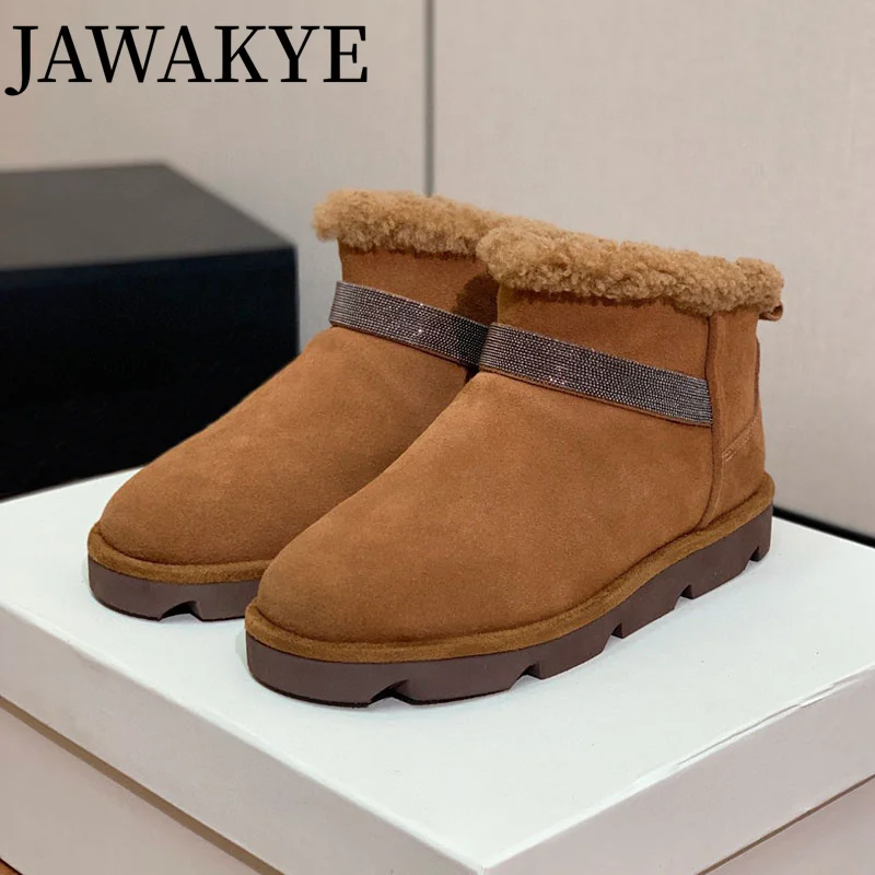 Popular Brand Suede Ankle Boots Thick Bottom Flat Women's Motorcycle Boots Slip on Fur Inside 2024 Winter Leather Women's boots