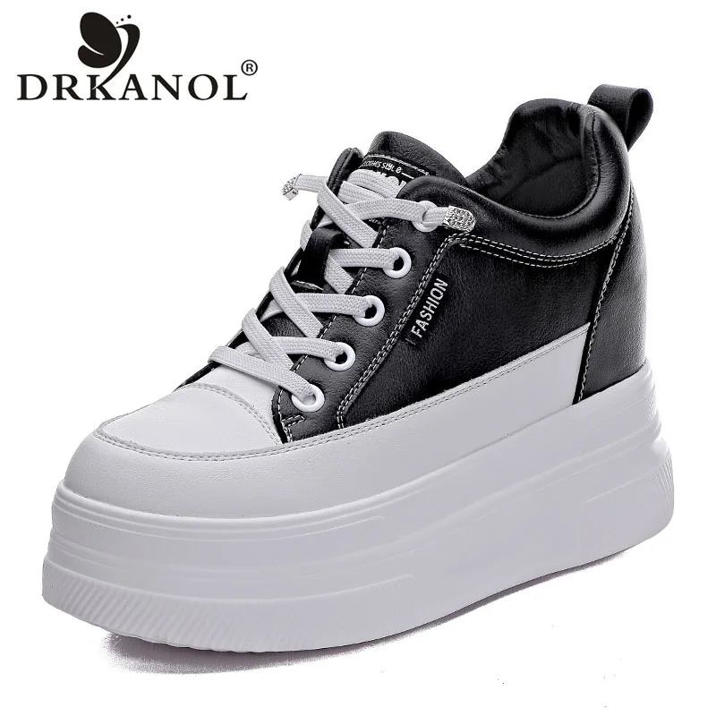 

DRKANOL/женская обувь из воловьей кожи разных цветов на платформе, увеличивающая рост, лаконичная удобная повседневная вулканизированная обувь на танкетке 9 см