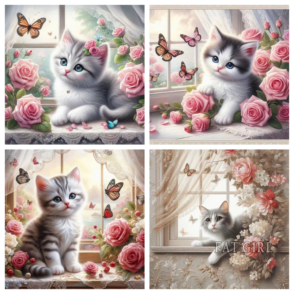 Full Square/Round 5D DIY Diamond Painting New 2024 Flower Window Cat Embroidery Cross Stitch Kits Diamond Mosaic Home Decor D111