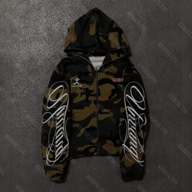 

Камуфляжная тонкая женская толстовка с капюшоном на осень/зиму, в американском ретро-стиле панк, с принтом в стиле Харадзюку, свободная куртка с надписями в стиле 2000-х годов