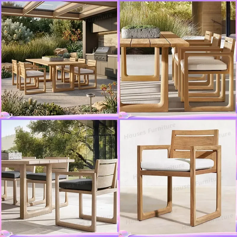 Modern Solid Teak Outdoor Dining Table and Chair Set Warm Gold Wood Garden Furniture Custom Size for Australia Patio Deck