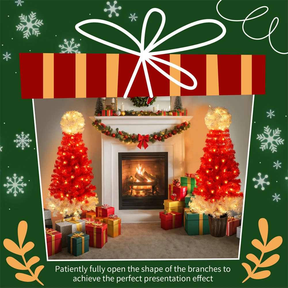 شجرة عيد الميلاد بطول 4 أقدام، شجرة عيد الميلاد الاصطناعية المميزة مع 300 فروع عالية الكثافة، 100 مصباح LED، سانتا الفاخرة