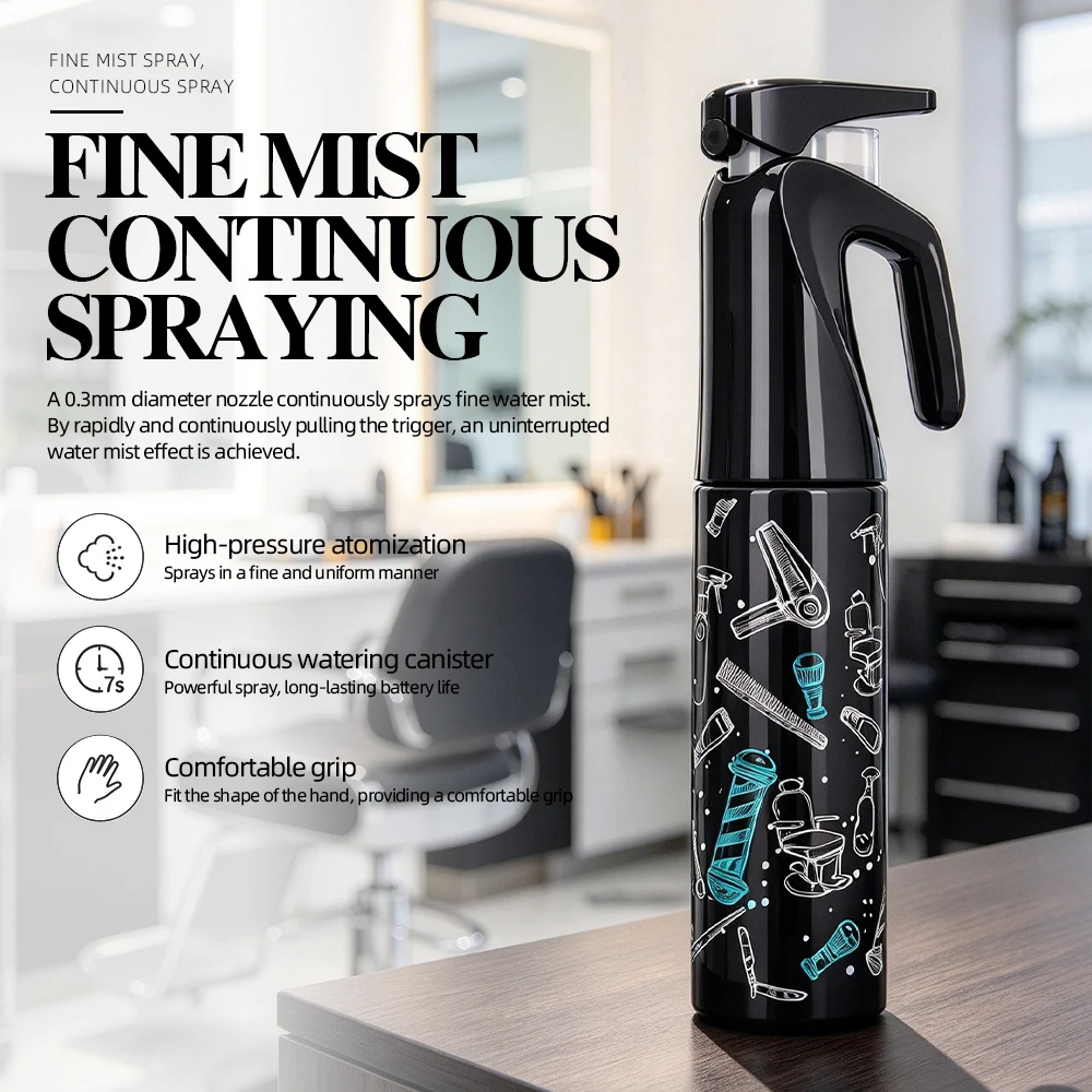 Barber Spray Bottle 360° Continuous Mist Hair Sprayer Salon Stylist Refillable Water Mister Barber Accessories