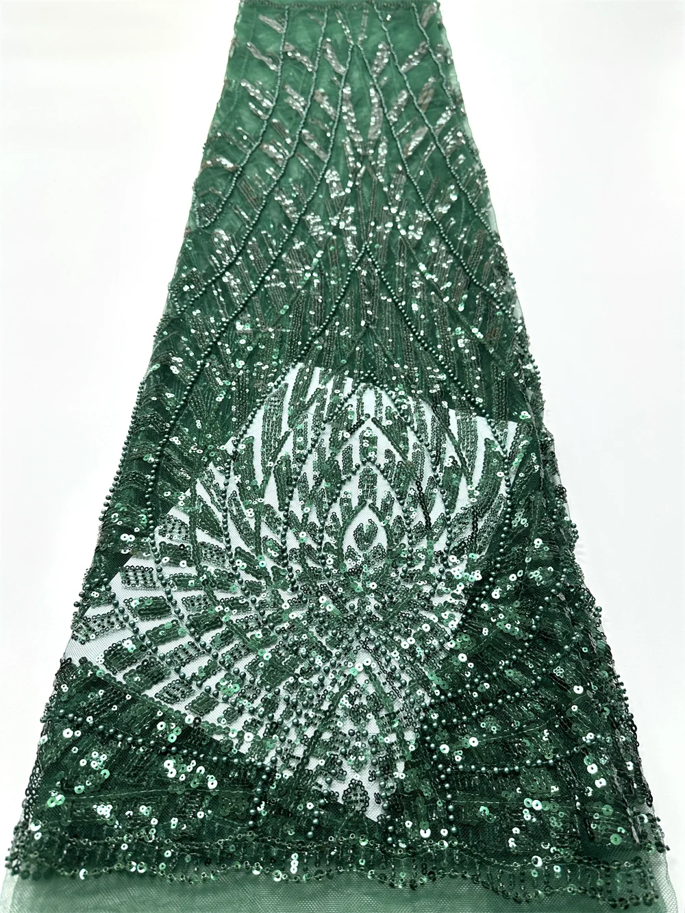 

French Lace Fabrics 2025 High Quality African Beaded Embroidered Nigerian Sequins Tulle Lace 5 Yards For Sewing Party Dresses