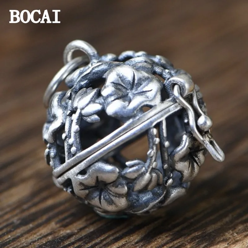 BOCAI New S925 Sterling Silver Vintage Craftsmanship Lotus Sachet Aromatherapy Openable Pendant Women's Gift