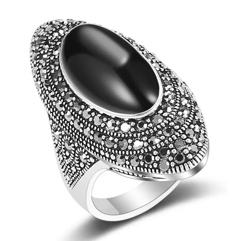 CAOSHI Vintage Style Rings for Women Unique Black Stone Design Party Female Exquisite Jewelry Anniversary Birthday Accessories