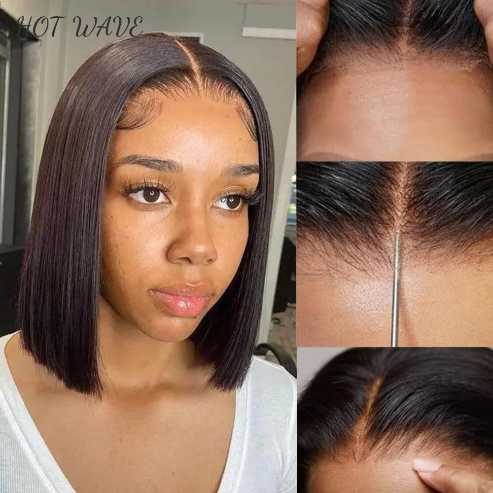 

Wear and Go Glueless Bob Wigs Human Hair Pre Plucked Natural Hairline Straight Short Bob Wig 180 Density 4x4Lace Wig Human Hair