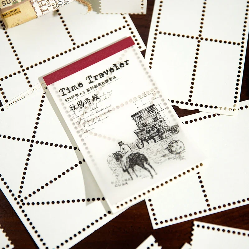 50 pcs/lot Non adhesive hand ledger note punched stamp frame with retro background DIY material paper collage book  4 styles