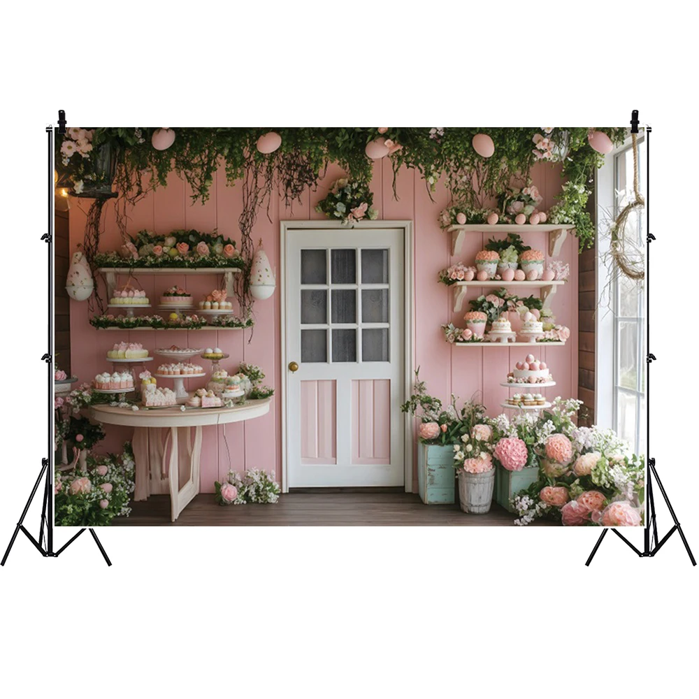 Toile de fond Sweet Shop pour décoration de fête d'anniversaire de fille, fond de photographie, décor de table de gâteau de crème glacée, photocall, salon de dessert