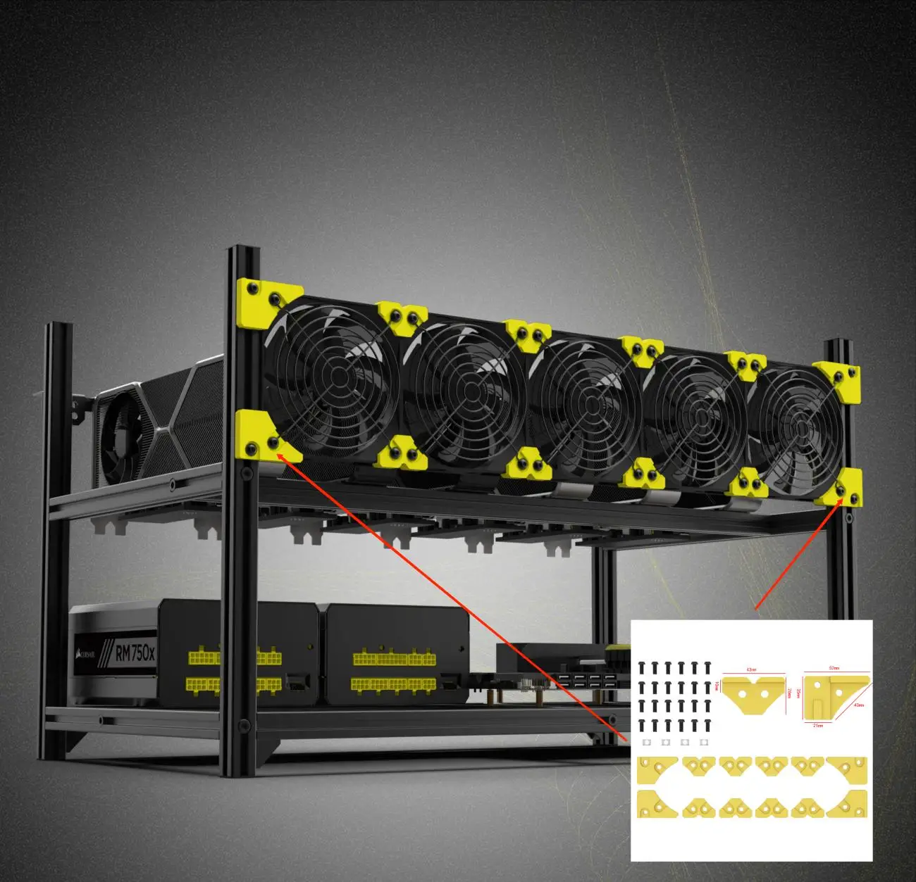 Funplaysmart 팬 브래킷, 오픈 에어 알루미늄 합금 마이닝 리그 프레임 팬 커넥터, 120mm/140mm 케이스 팬 설치에 적합