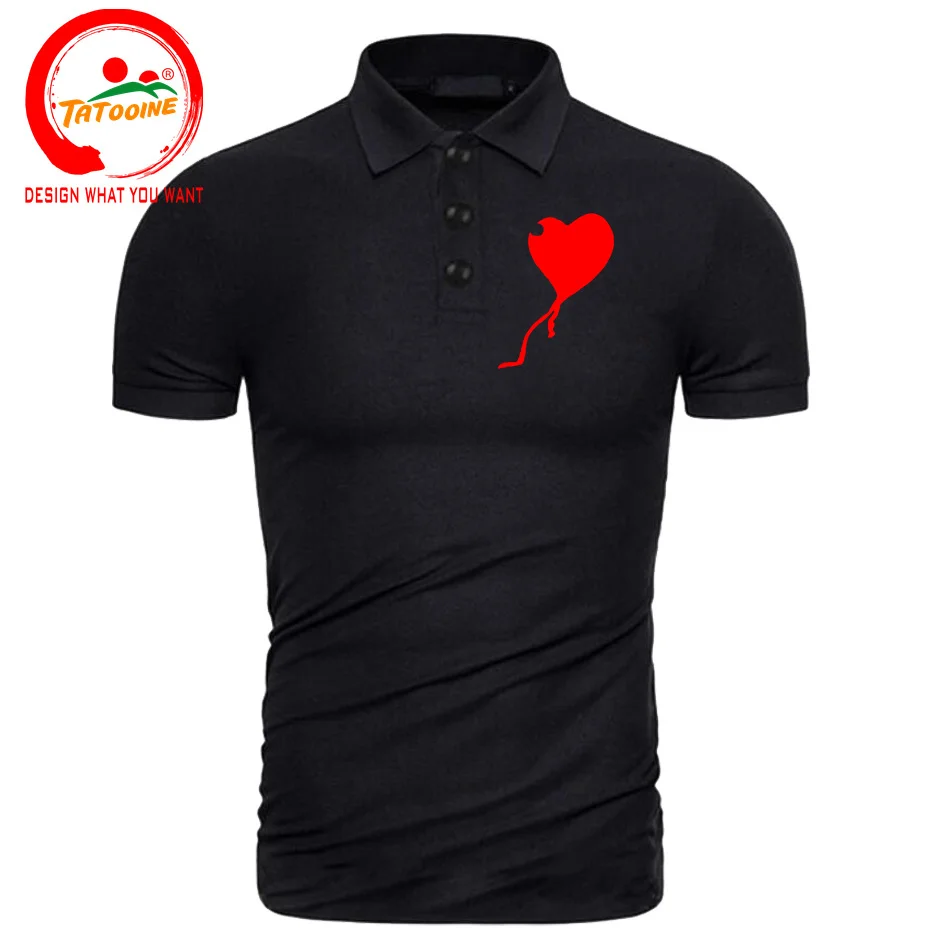 Red Heart Balloon Logo Men Polo Shirt High Quality Comfortable Casual Fashion Tee Clothes Banksy Letting Love Go Polo Shirts Man