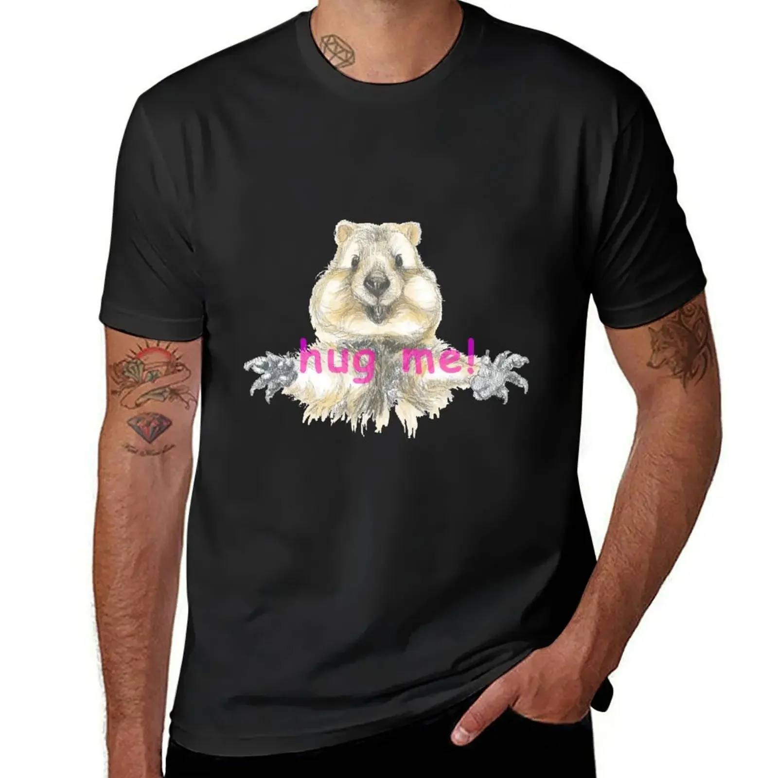 

quokka - hug me! T-Shirt plus size clothes vintage graphic tee plus sizes summer tops Men's t-shirt