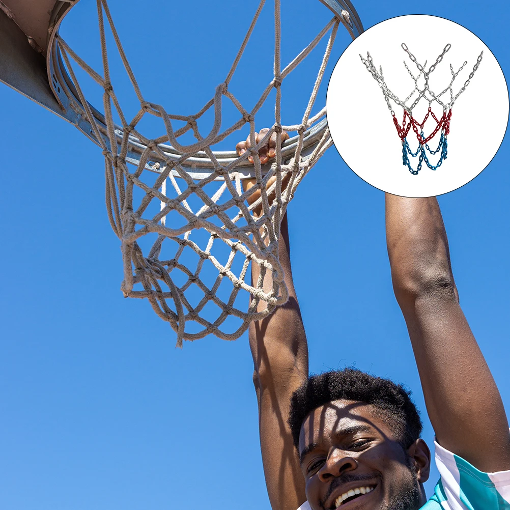 1Pcs Tricolor Basketball Net Durable Heavy-Duty Basketball Accessory Easy Installation for Outdoor Indoor Court Competition Mesh