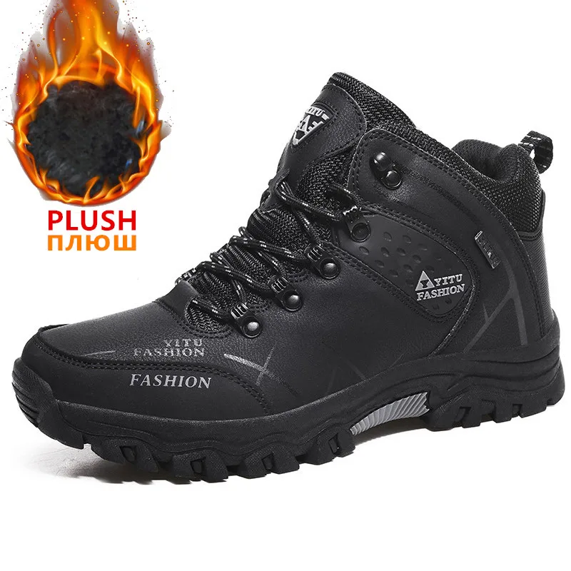 Brand Men Winter Snow Boots Waterproof Leather Sneakers Super Warm Men\'s Boots Outdoor Male Hiking Boots Work Shoes Size 39-47