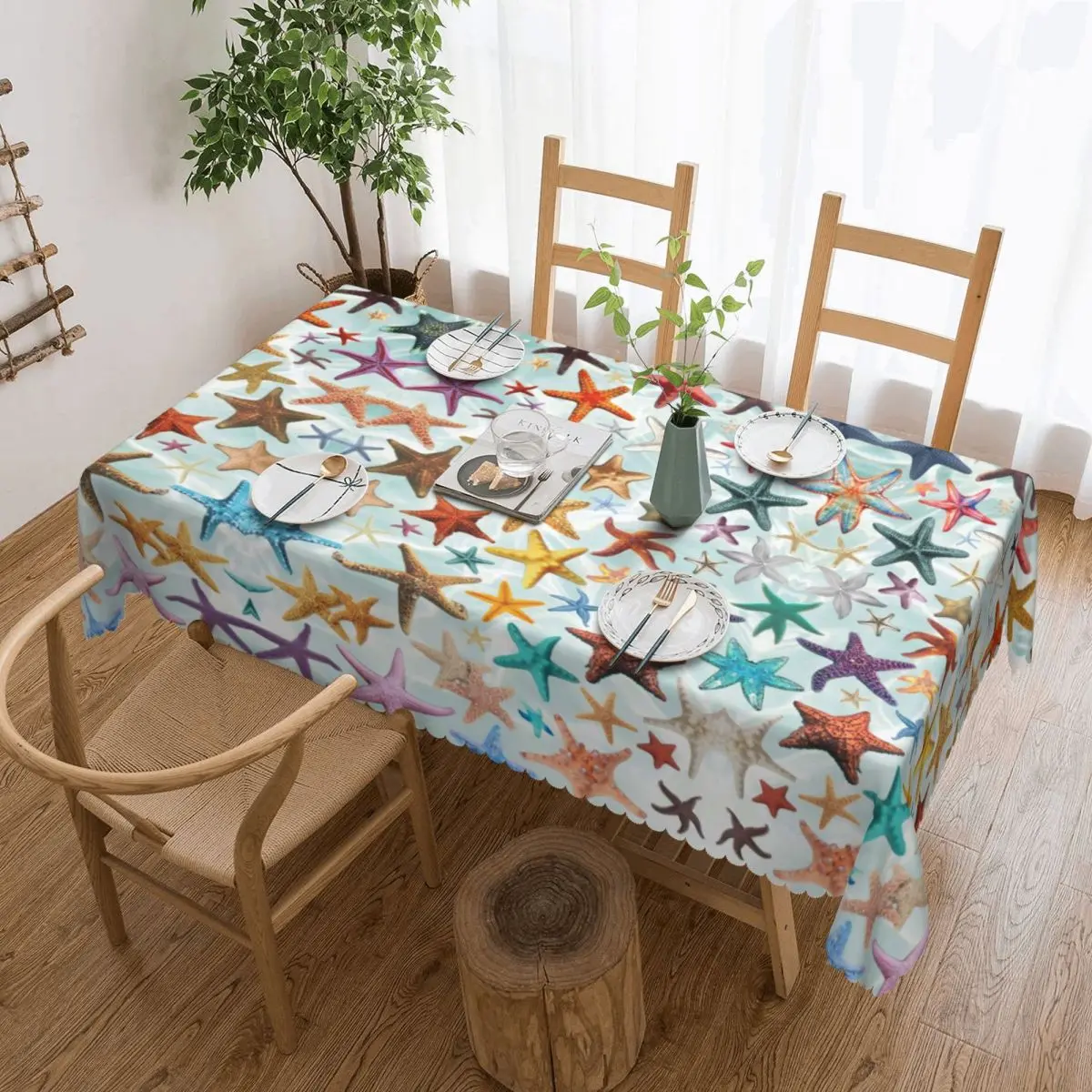 Customized Ocean Shellfish Tablecloth Rectangular Oilproof Table Cover Cloth for Party