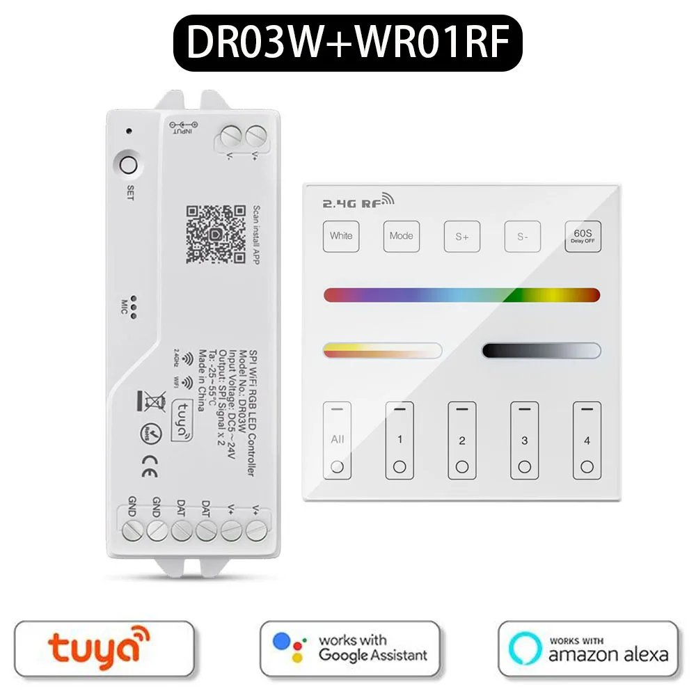 Tuya 2.4G Spi Wifi Rgbic Led Controller Google Home Alexa Voor Ws2811 Ws2812b Ws2814 Ws2815 SK6812-RGBW 5050 Rgb Led Strip Light