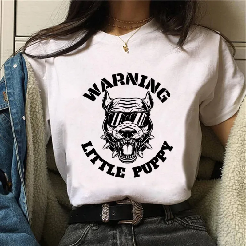 المرأة الكلب طباعة طاقم الرقبة عادية تي شيرت أنثى الشارع الشهير Harajuku الجرافيك تي شيرت #2