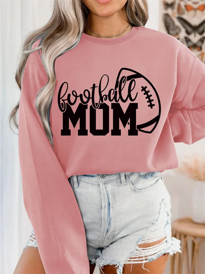 New winter women's cotton football mom rugby letter-printed sport vintage round neck pullover hoodie