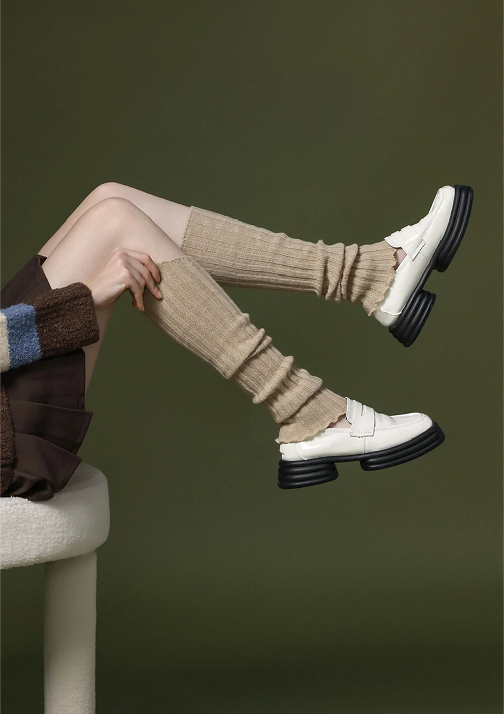1 pair Autumn Winter New Pile Calf Socks Women Wool Knitted Mid-length Foot Cover Korean Casual Leggings Ladies Leg Warmers Gift