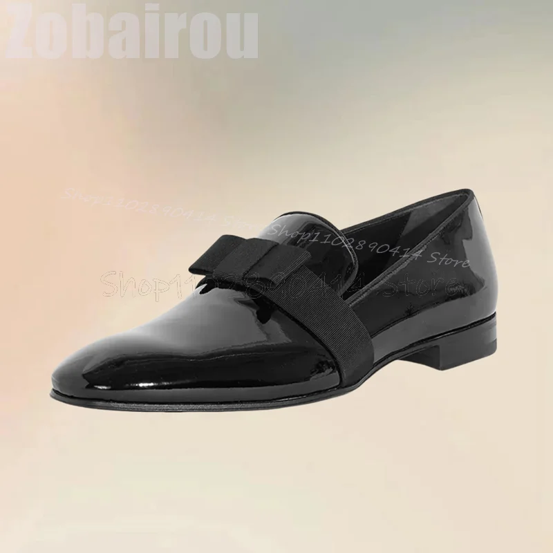 

Black Bow Knot Decor Square Toe Patent Leather Loafers Fashion Slip On Men Shoes Luxury Handmade Party Wedding Men Dress Shoes