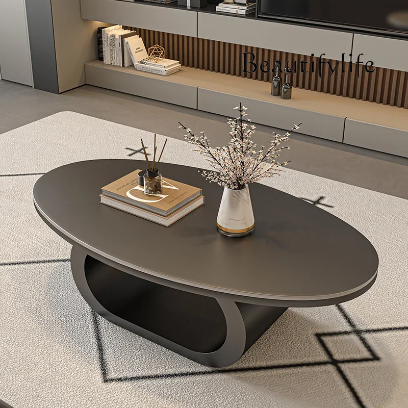 

Oval rock slab coffee table modern simple light luxury minimalist small apartment living room home design creativity