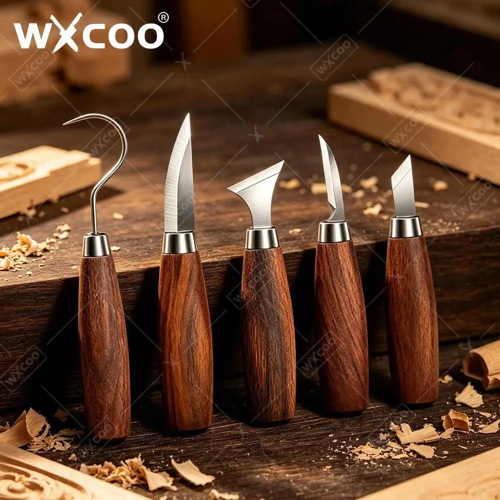 WXCOO Beginners Craftsman Gift DIY Craft Wood Carving Chisel Set Carbon Steel Sharp Blade Wood Handle Woodwork Hand Tools Kit