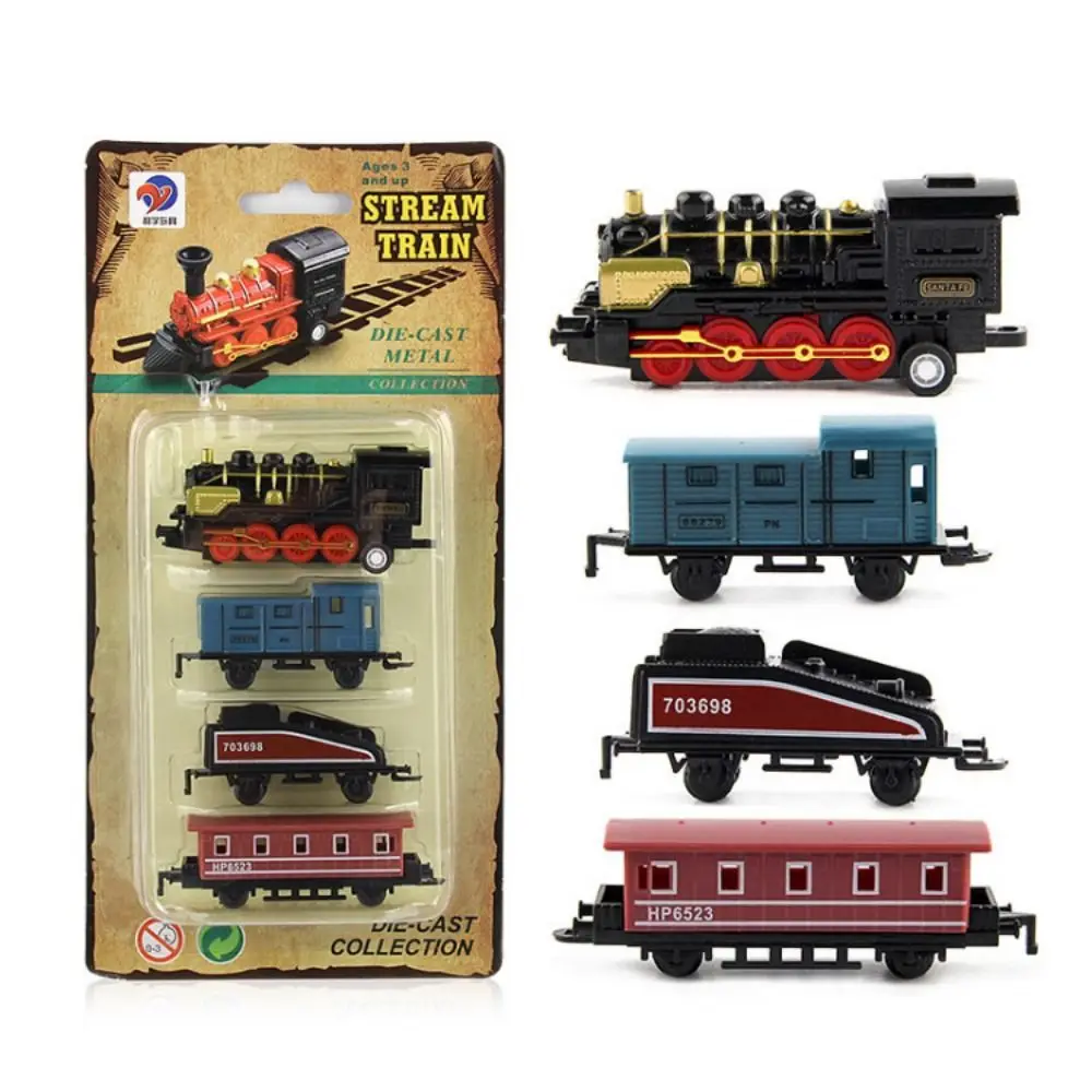 Diecast 1:60 Alloy Toy Car Vehicles Retro Steam Train Pull Back Model Train Kids Toys Set For Boys Gifts Kids Birthday