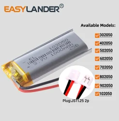 JST 1.25mm 2 pin 3.7V 700mAh 702050 Lithium Polymer LiPo Rechargeable Battery 302050 402050 502050 602050 802050 902050 102050