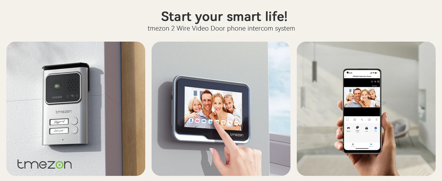 TMEZON 2-Wire WiFi Video Doorphone Doorbell Intercom 7 Inch 1080P Touchscreen Monitor APP/Swipe/Card 4in1 Unlock Tuya App MZ-M730+MZ-E20