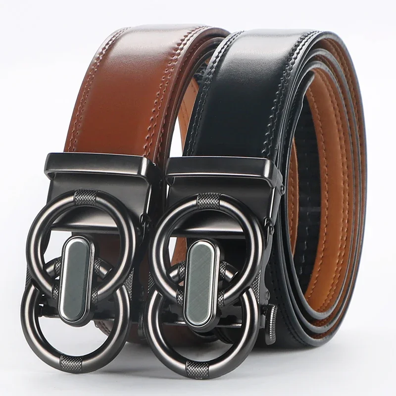 حزام سقاطة من الجلد الطبيعي للرجال ، مشبك أوتوماتيكي قابل للتعديل ، نمط عمل غير رسمي ، لوحة جلدية عالية الجودة