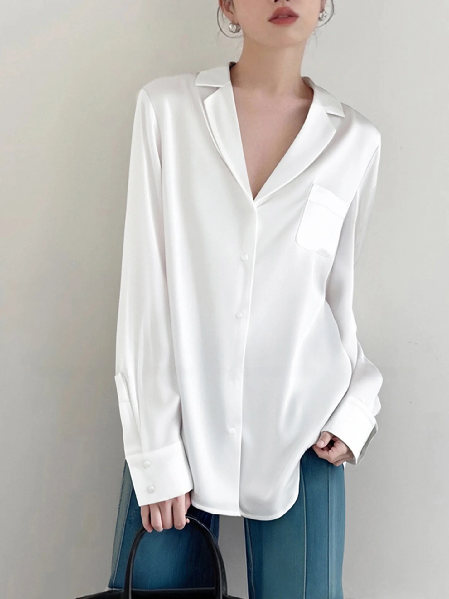 

Женская летняя свободная блузка из шелка Ele Heavyweight Long Sve, новая модель, стильная и модная, для повседневной носки.