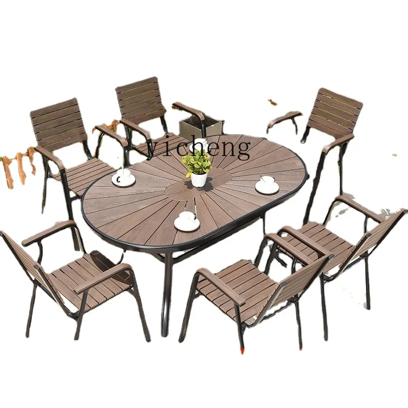 

XL Table and Chair Plastic Wood Antiseptic Wood Table Outdoor Table and Chair Outdoor Waterproof and Sun Protection